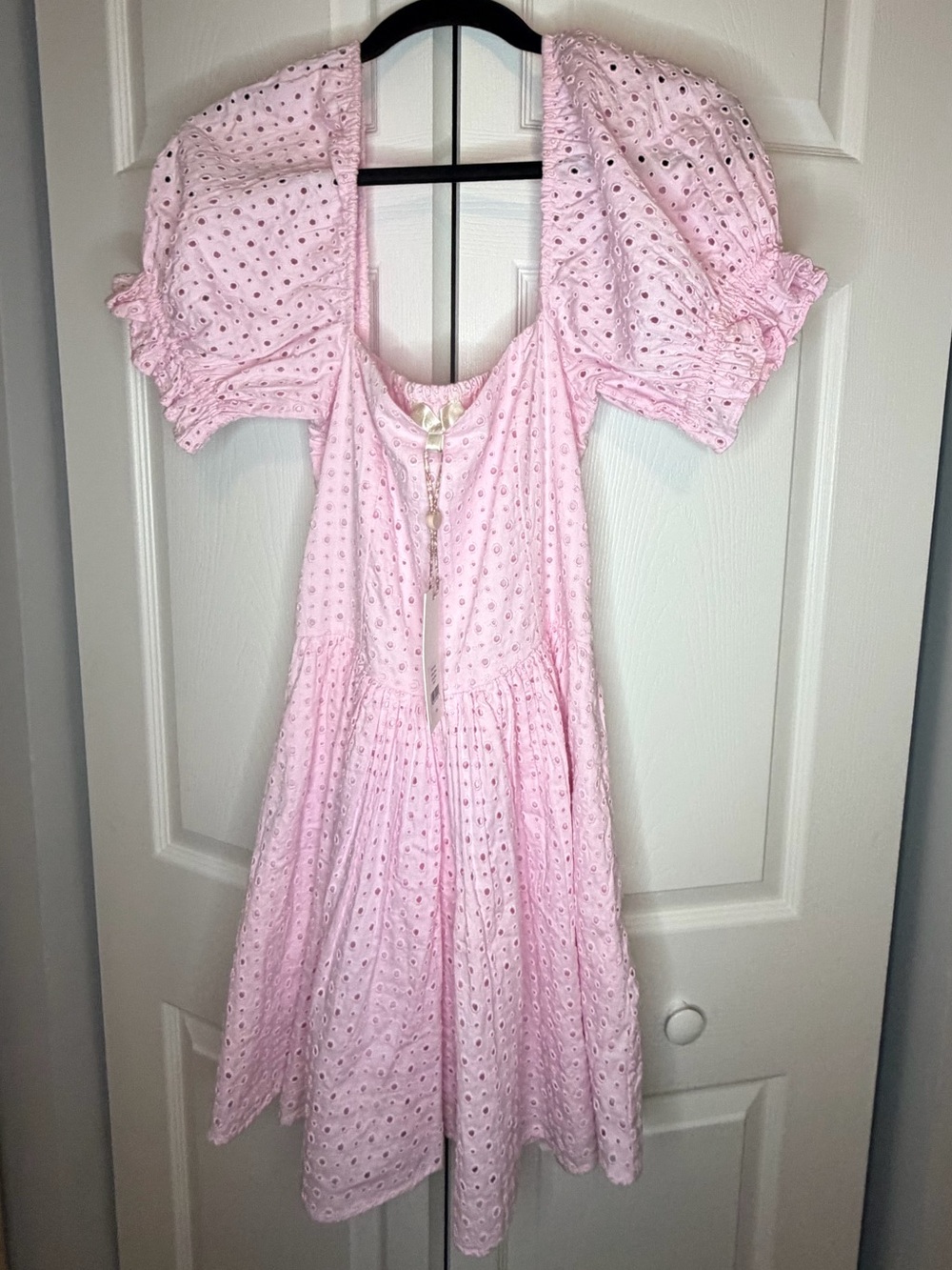 LoveShackFancy Altima Dress Lotus Pink Eyelet Puff-Sleeve
